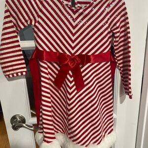 Christmas Bonnie Jean Red and White Striped Dress with Bow Girls Size 6